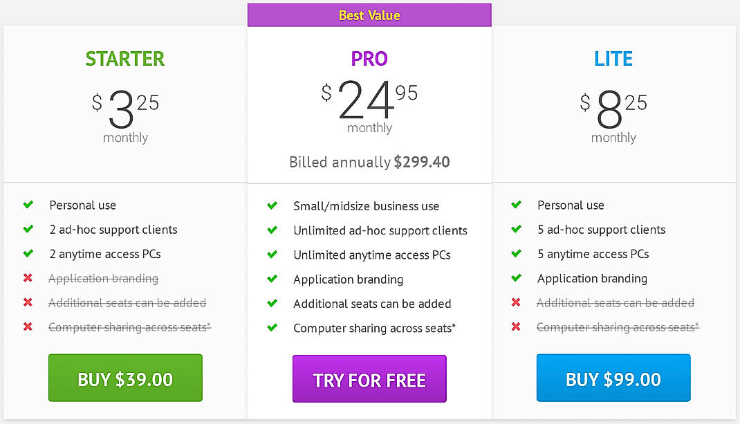 Pricing screenshot