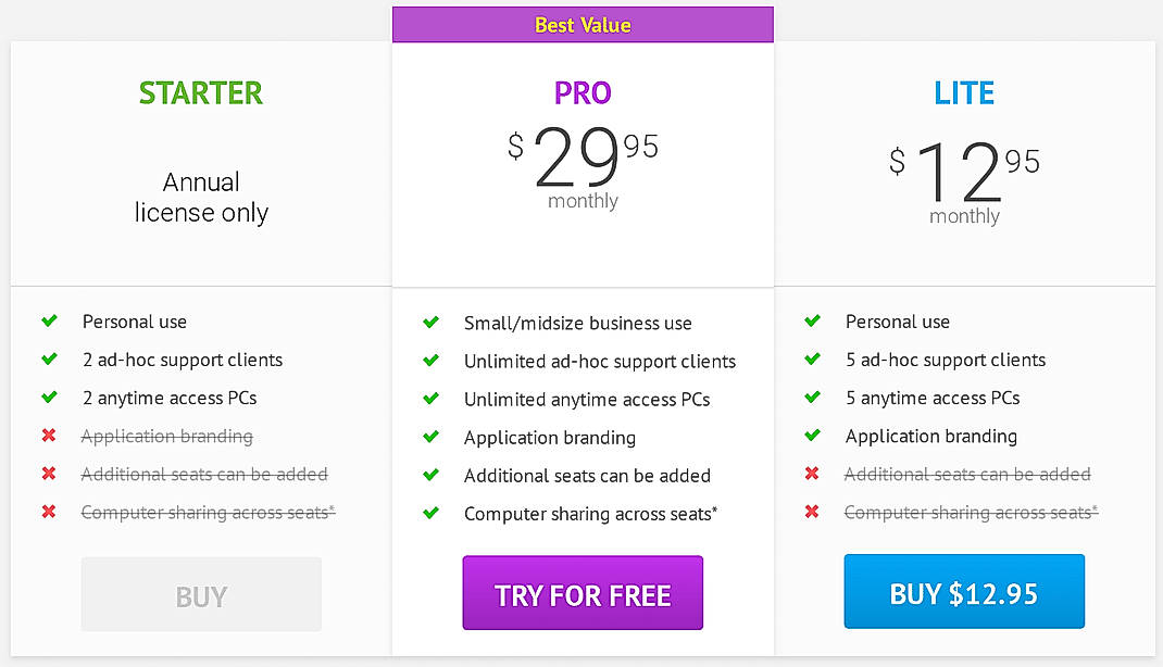 Pricing screenshot