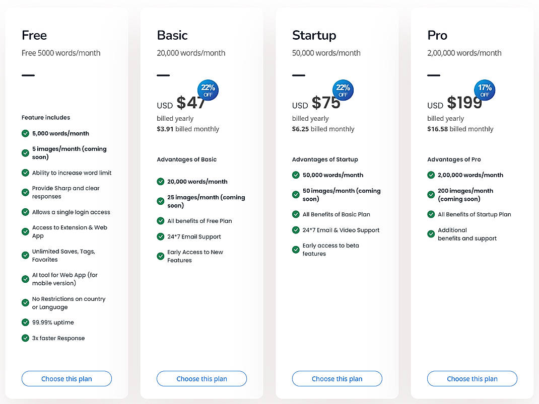 Pricing screenshot