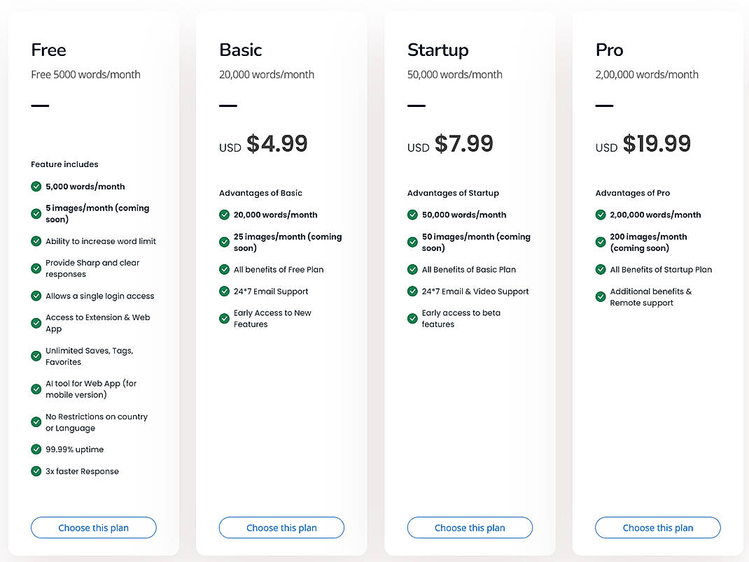 Pricing screenshot