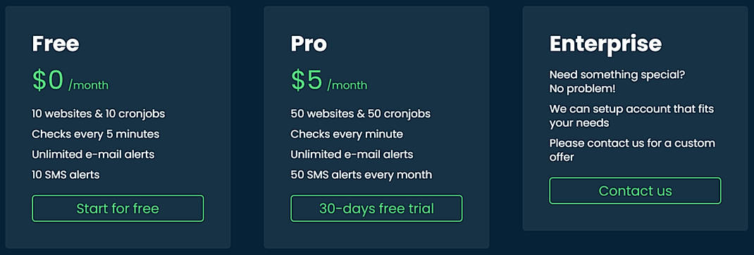 Pricing screenshot