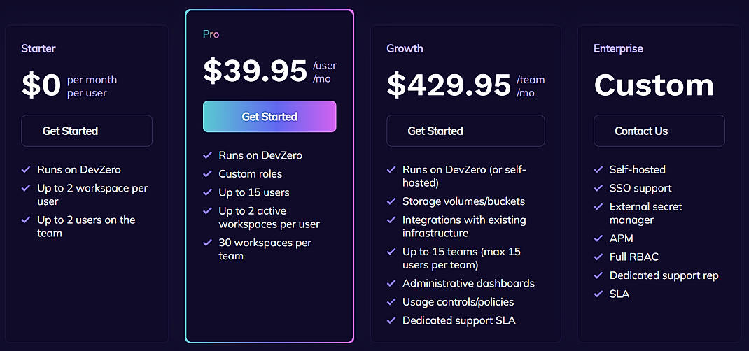 Pricing screenshot