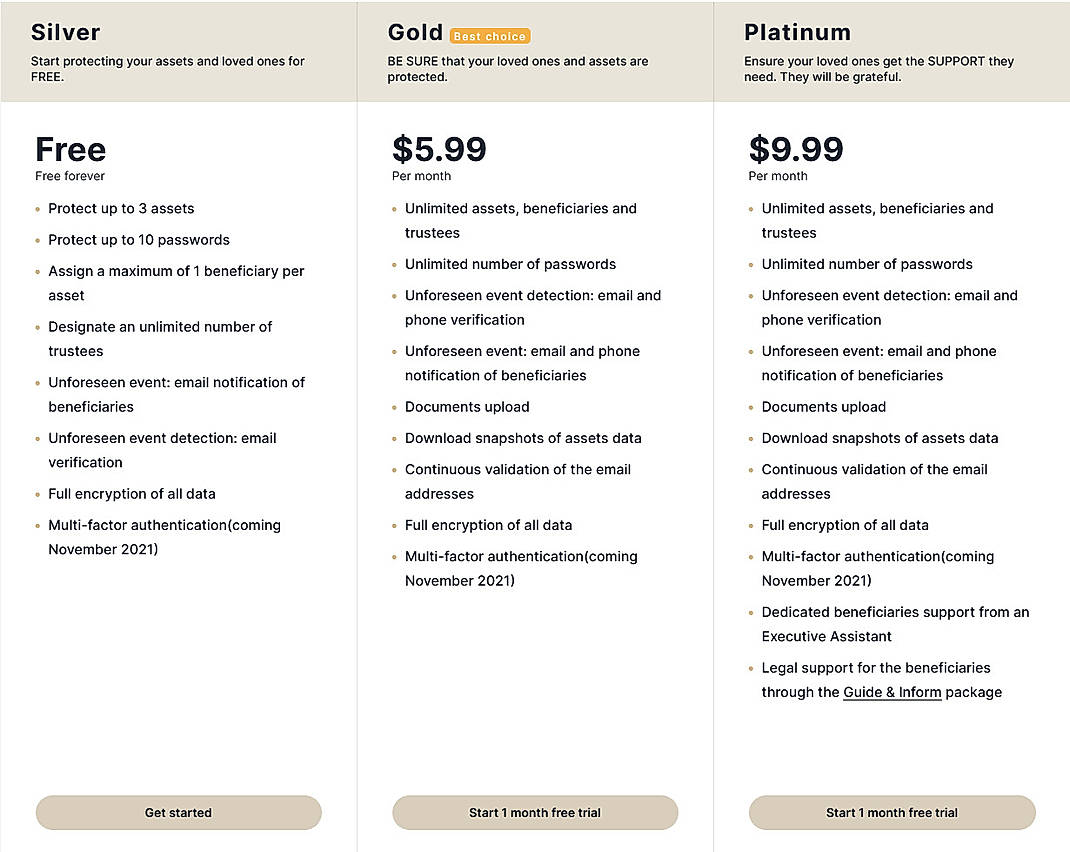 Pricing screenshot