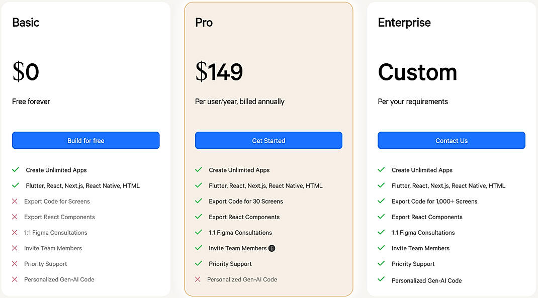 Pricing screenshot