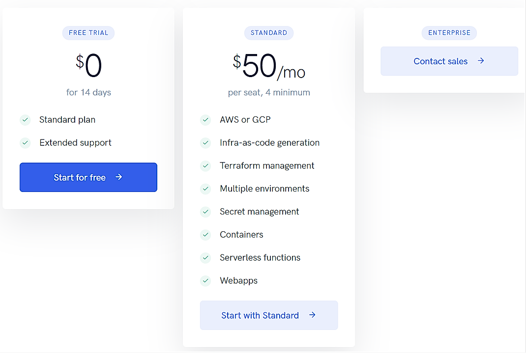 Pricing screenshot