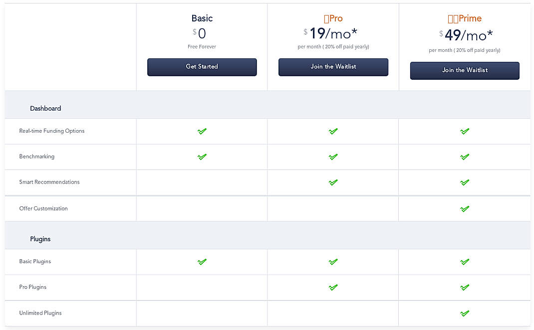 Pricing screenshot