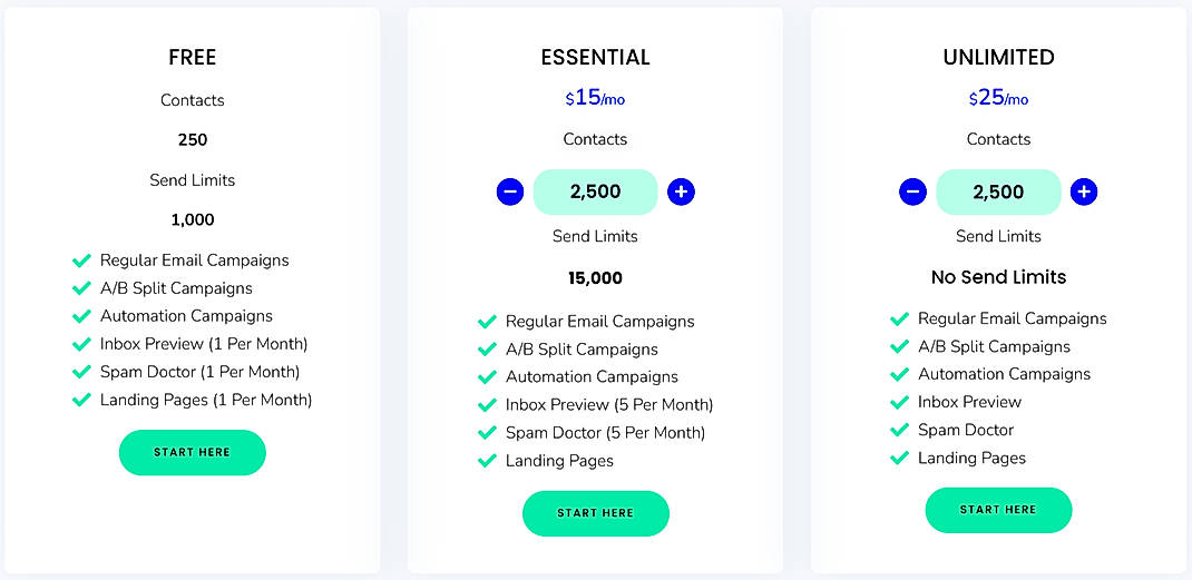 Pricing screenshot