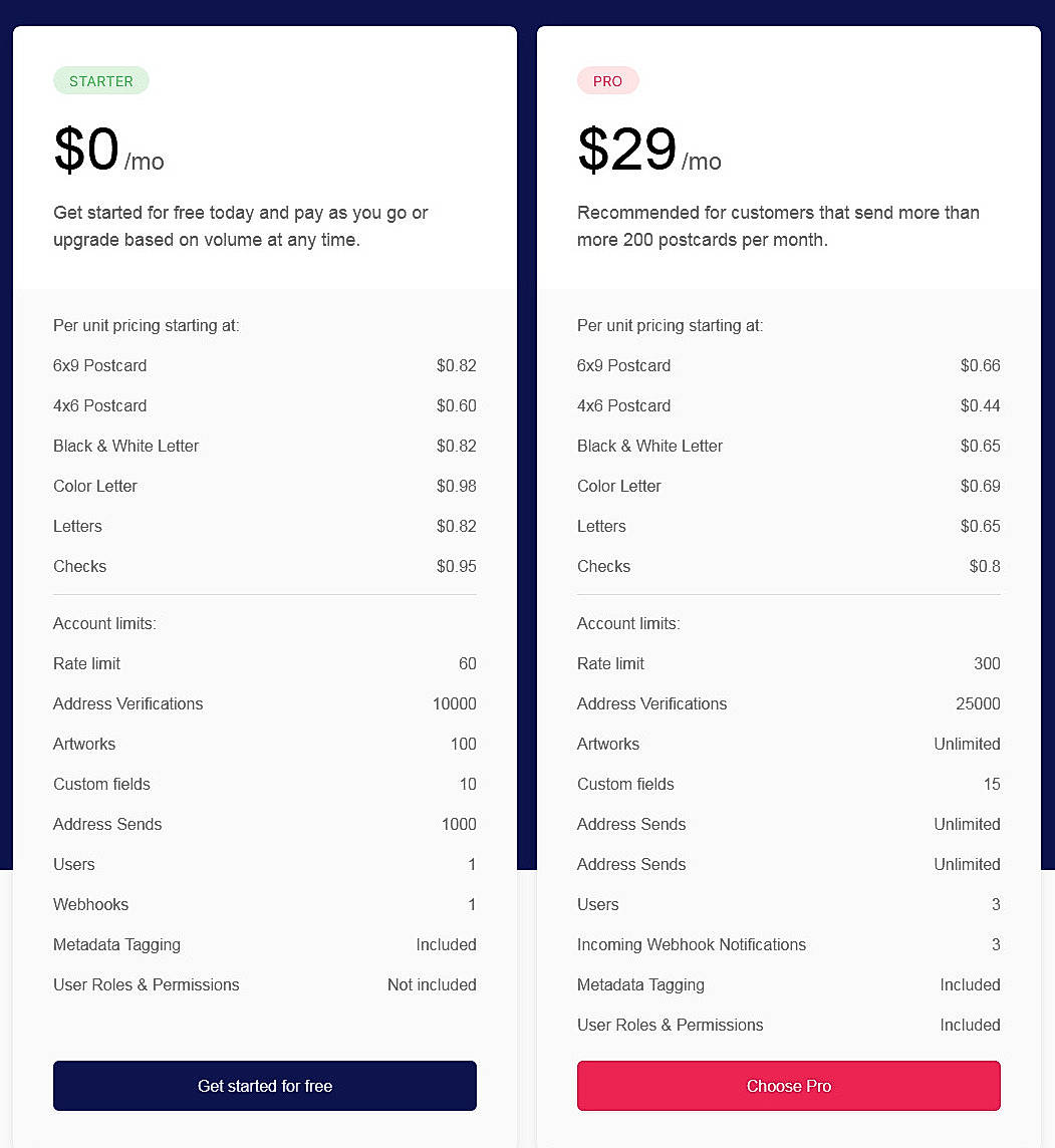 Pricing screenshot