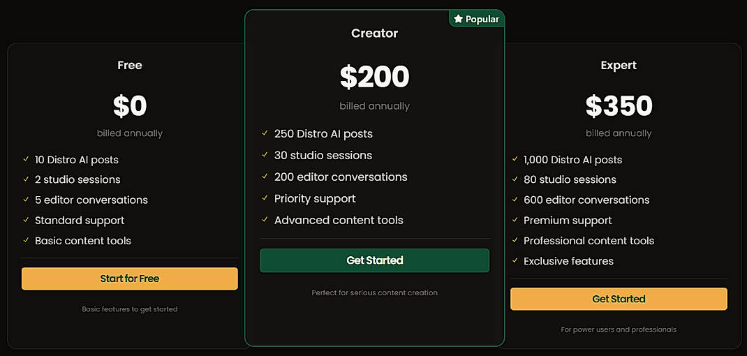 Pricing screenshot
