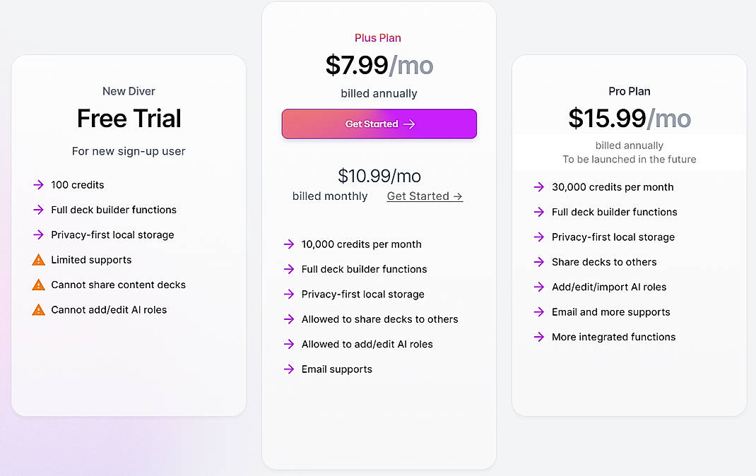 Pricing screenshot