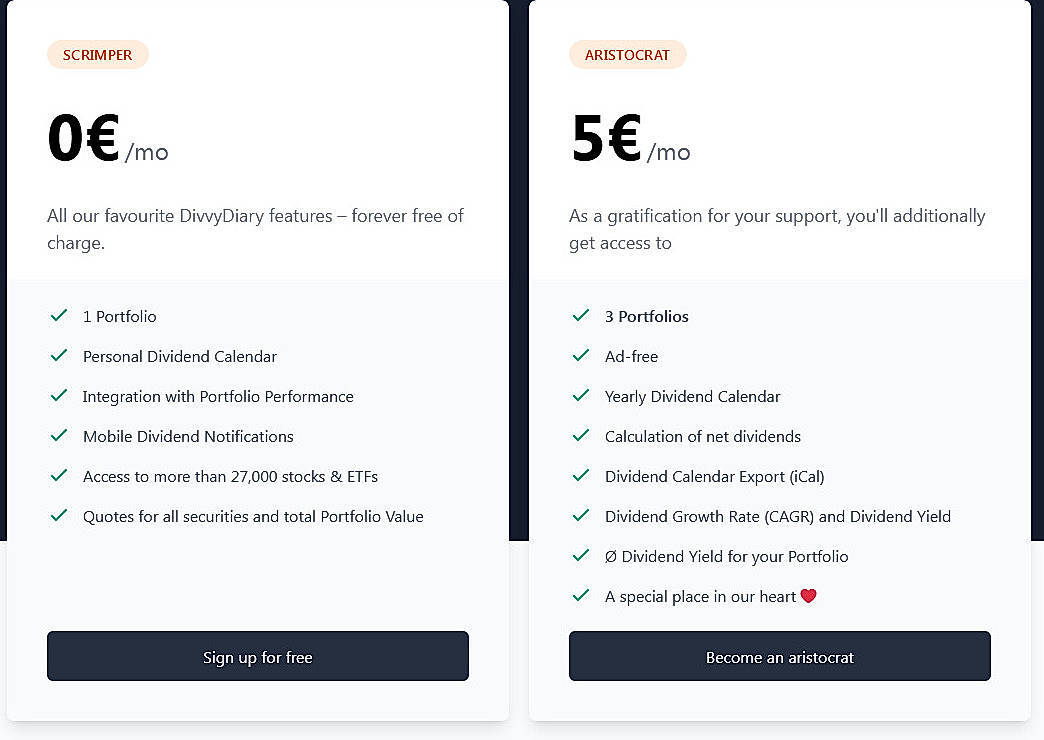 Pricing screenshot