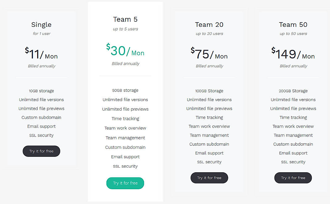 Pricing screenshot