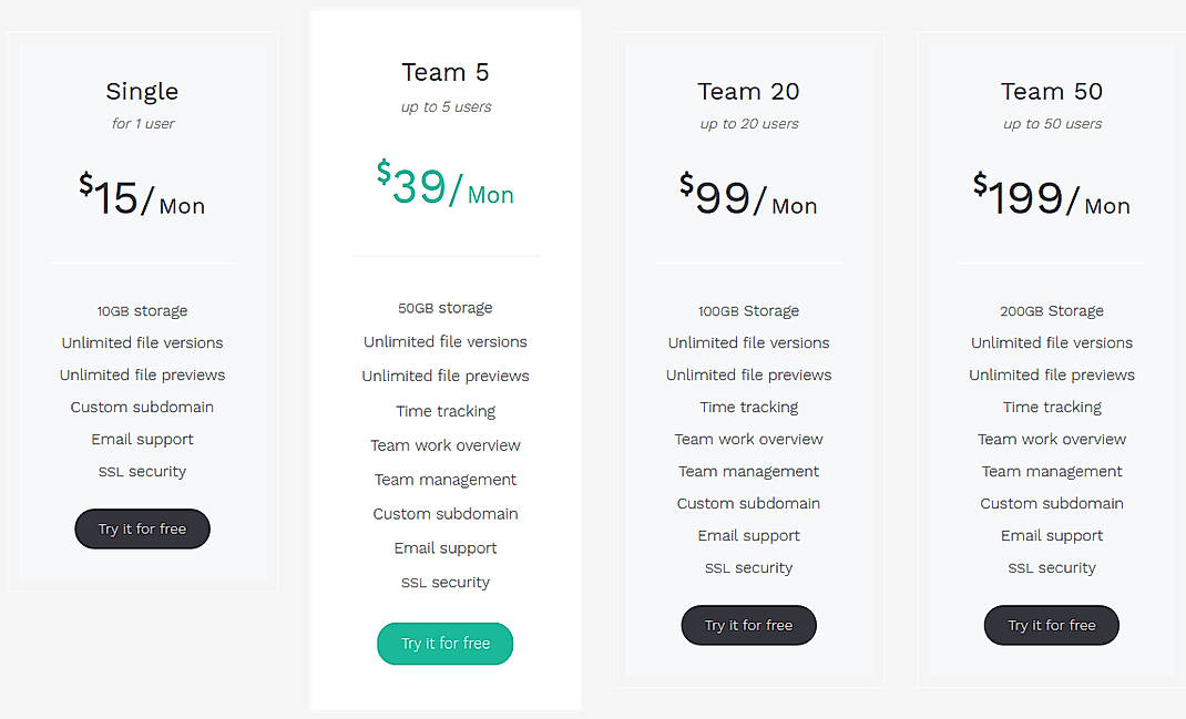 Pricing screenshot