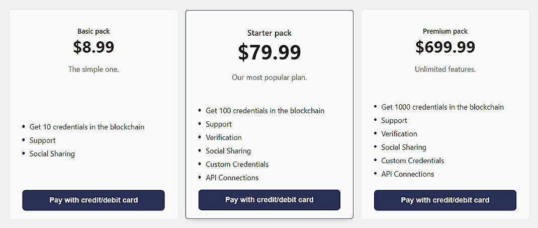 Pricing screenshot
