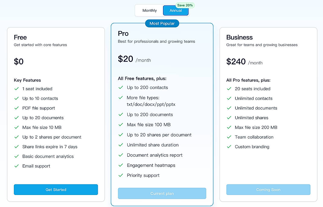 Pricing screenshot