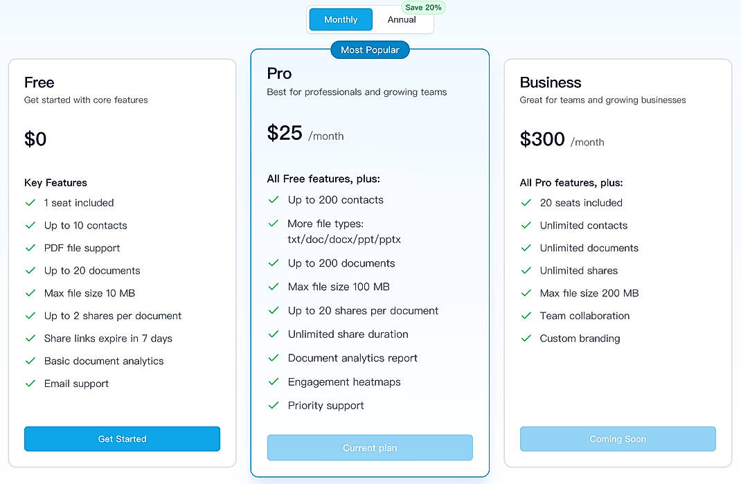 Pricing screenshot