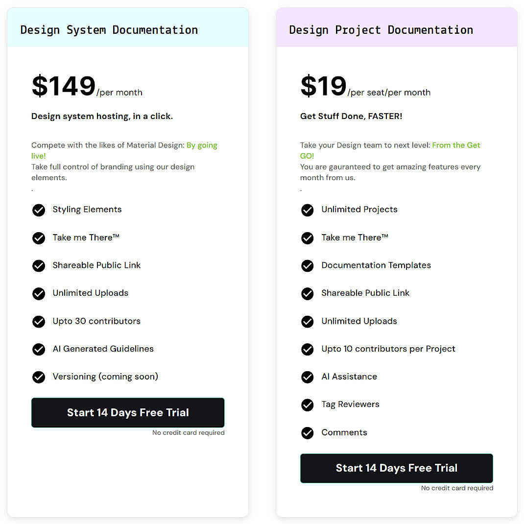 Pricing screenshot