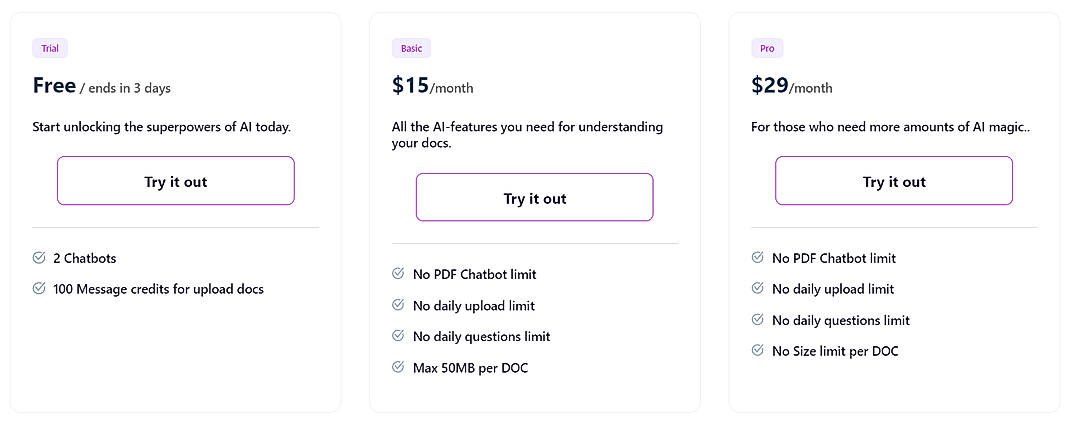 Pricing screenshot