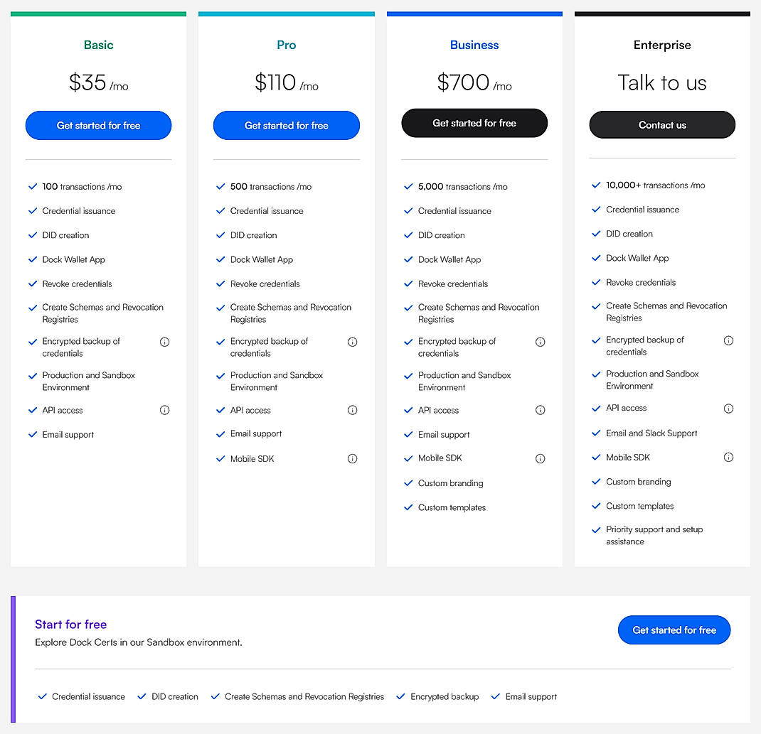 Pricing screenshot