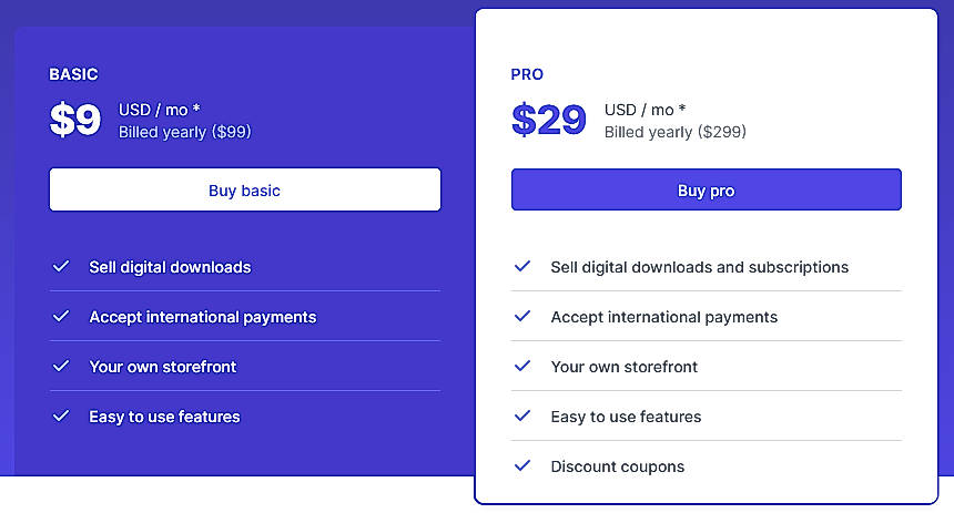 Pricing screenshot