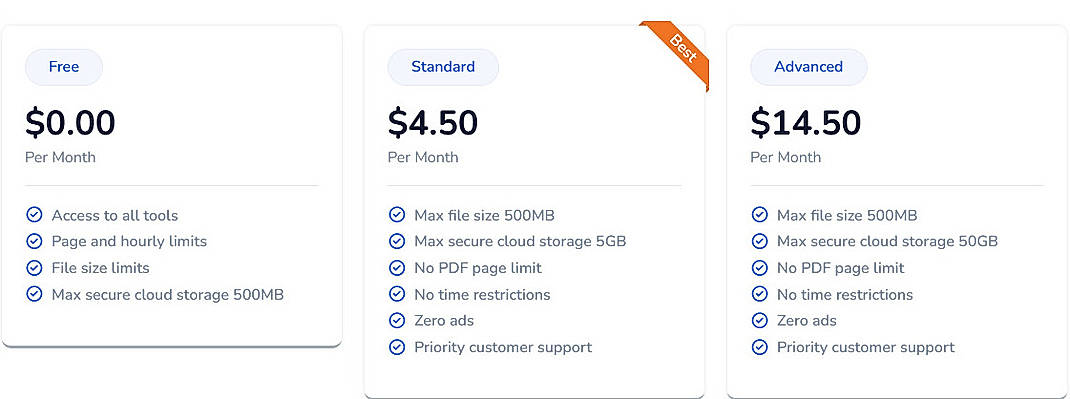 Pricing screenshot