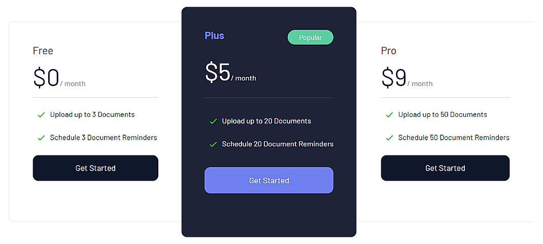 Pricing screenshot