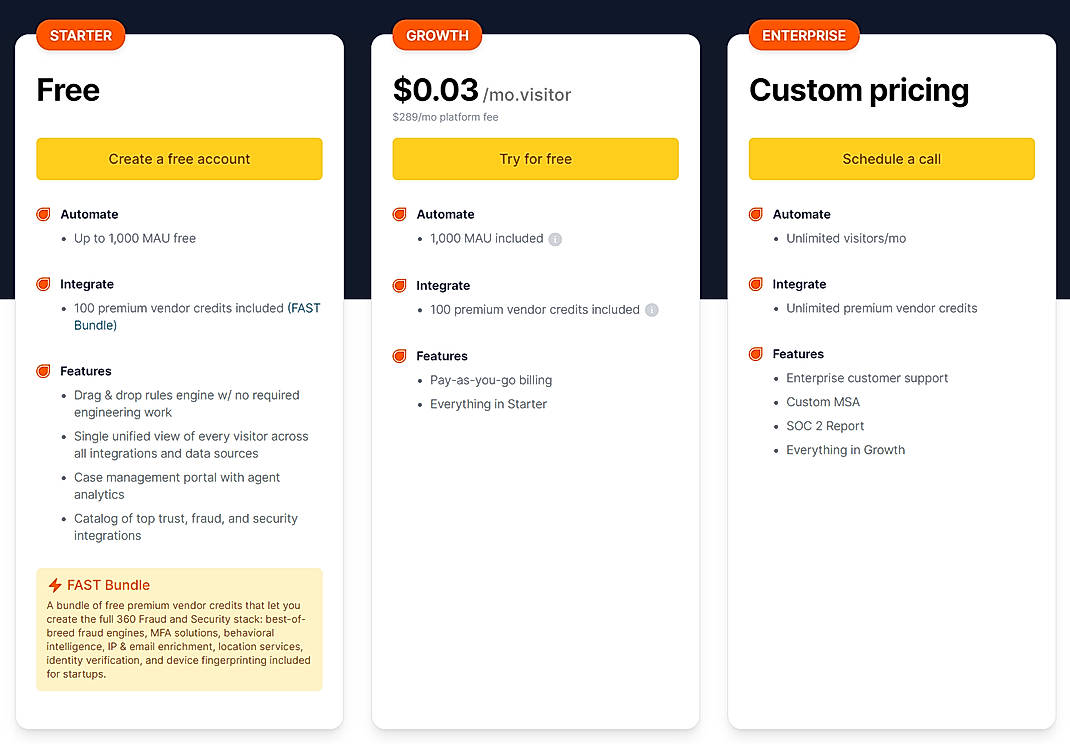 Pricing screenshot