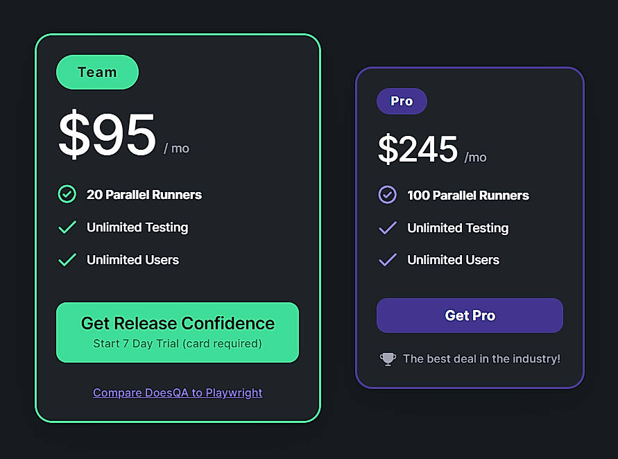 Pricing screenshot