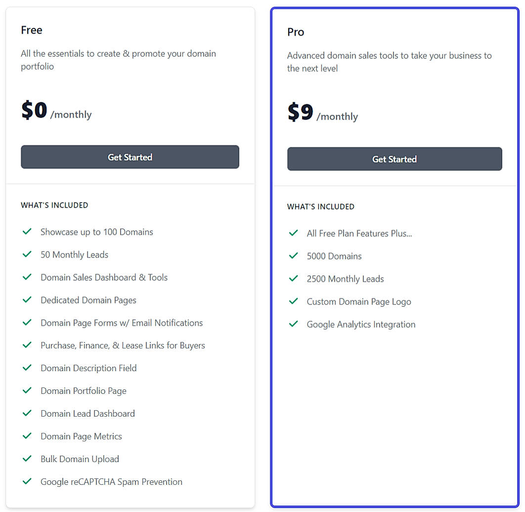 Pricing screenshot