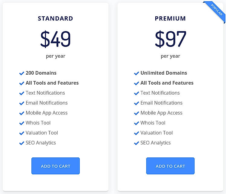Pricing screenshot