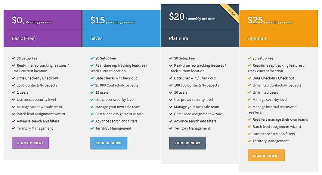 Pricing screenshot