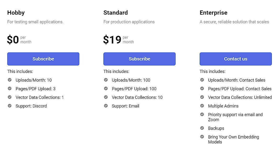 Pricing screenshot