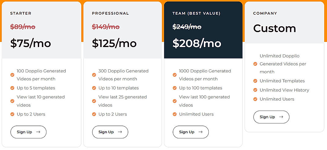 Pricing screenshot
