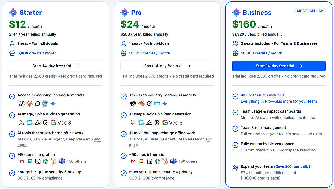 Pricing screenshot