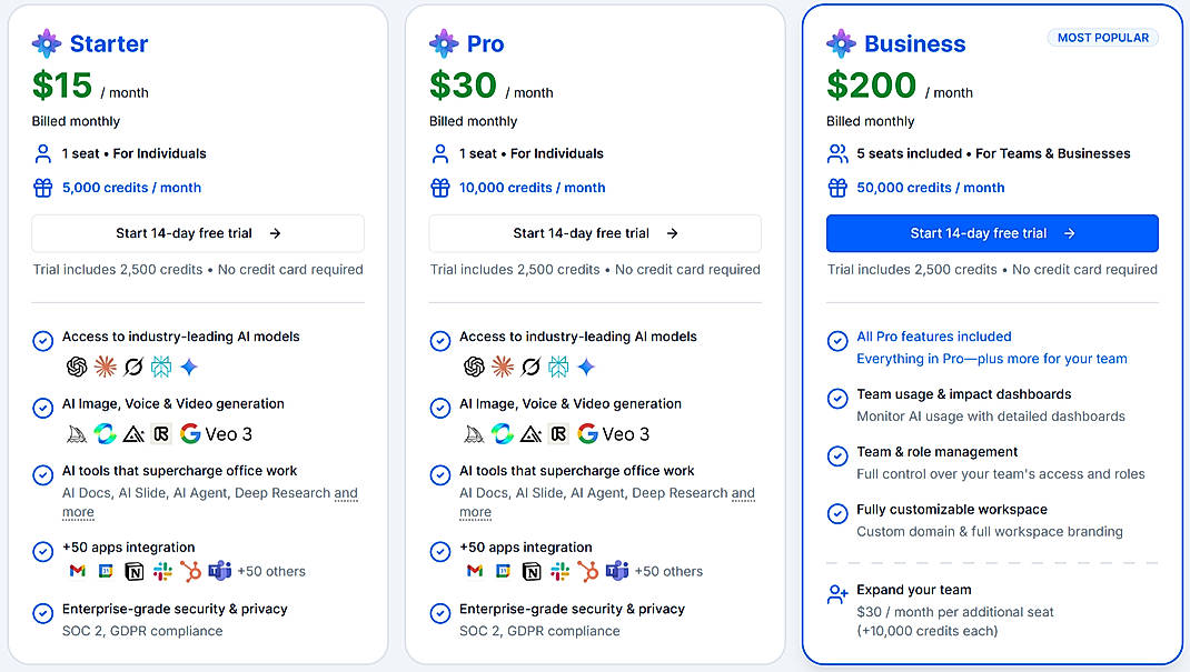 Pricing screenshot
