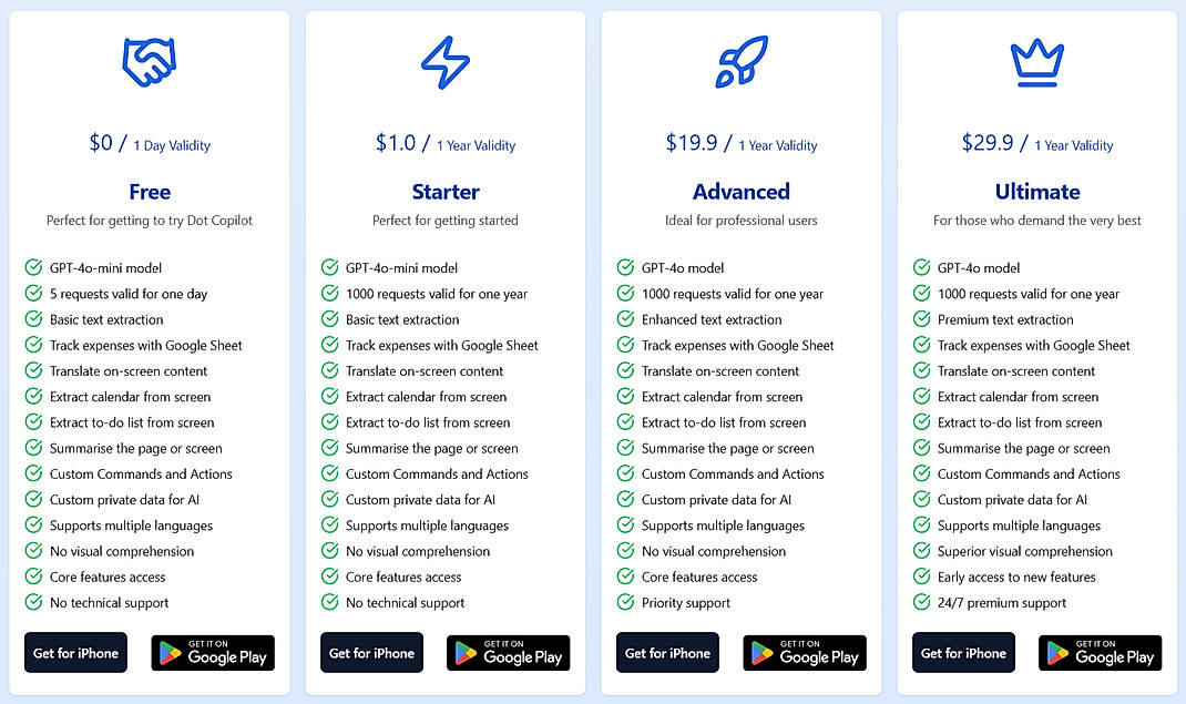 Pricing screenshot