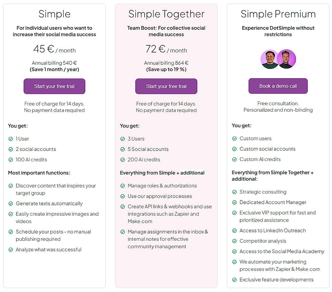 Pricing screenshot