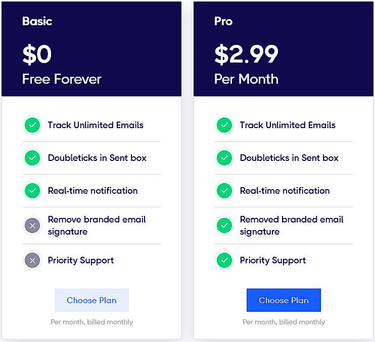 Pricing screenshot