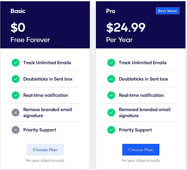 Pricing screenshot
