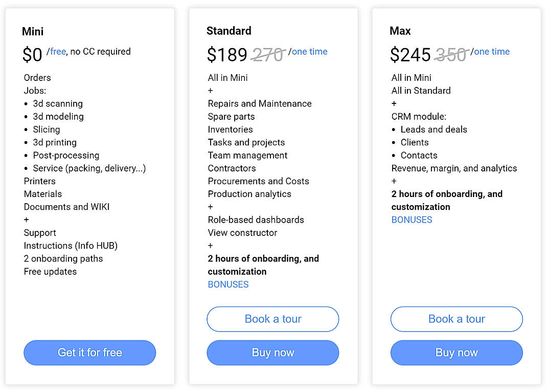 Pricing screenshot