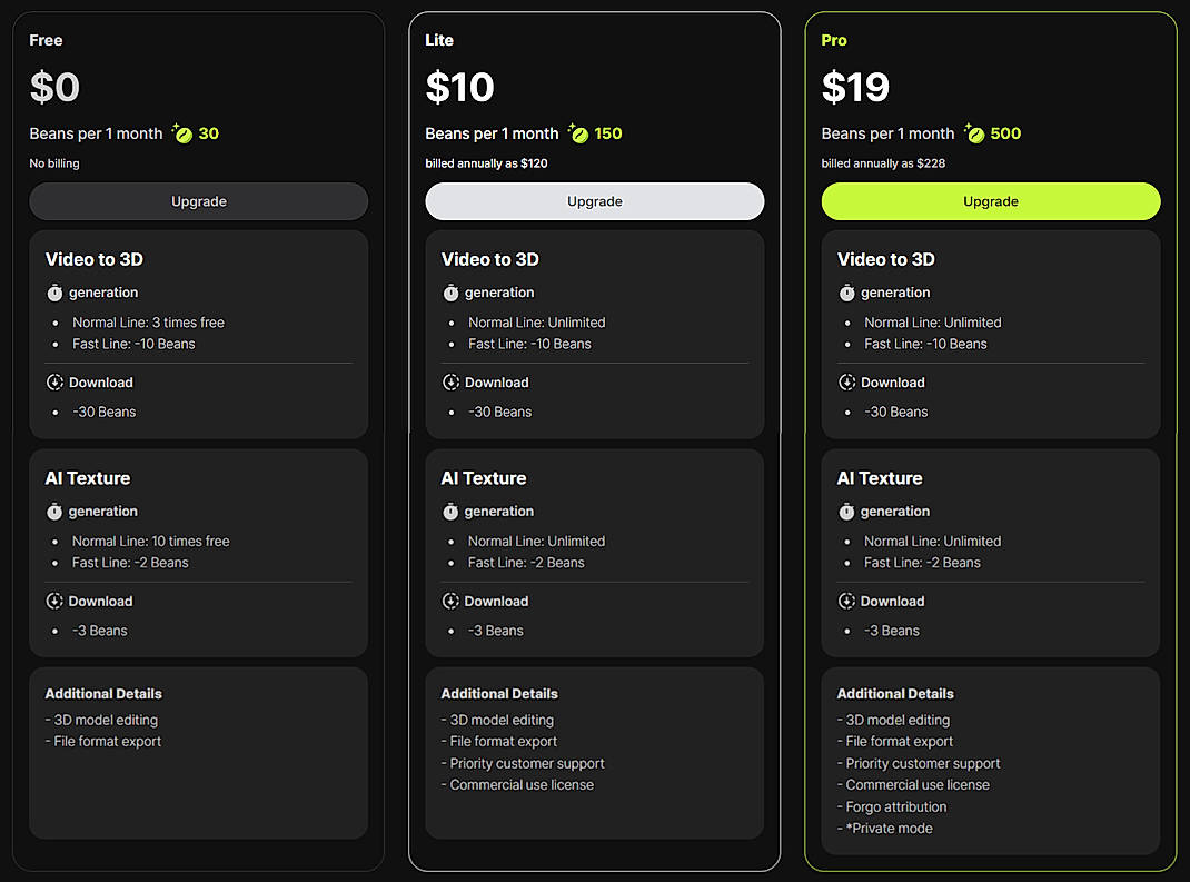 Pricing screenshot