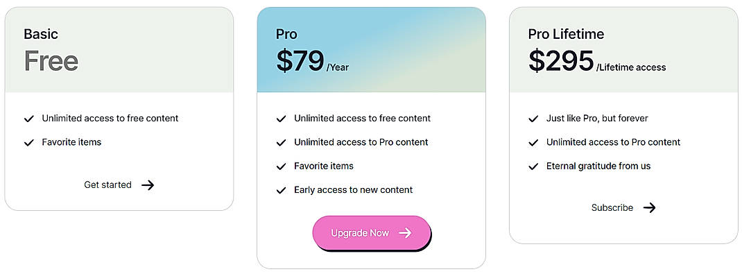 Pricing screenshot