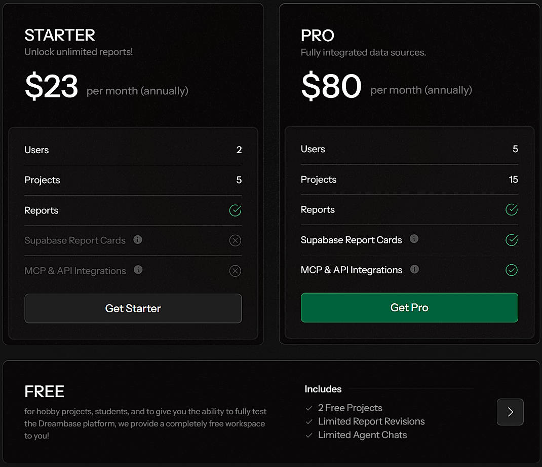 Pricing screenshot