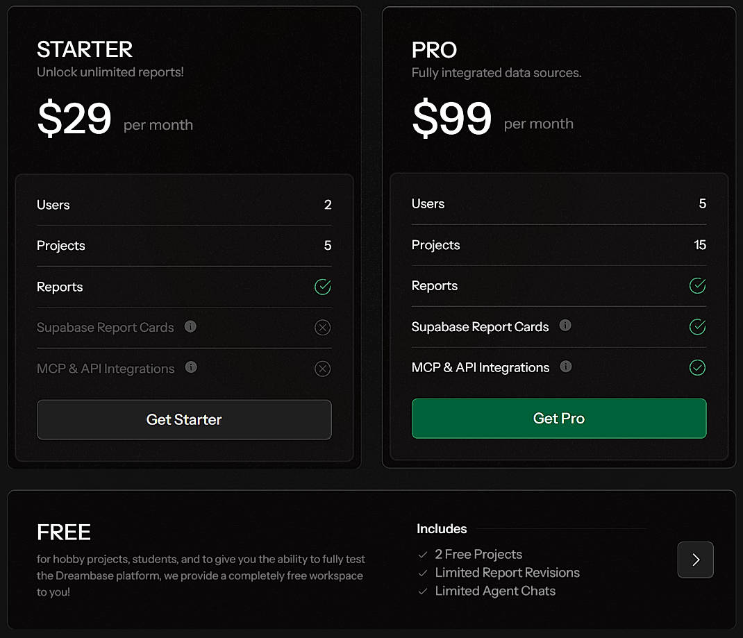 Pricing screenshot