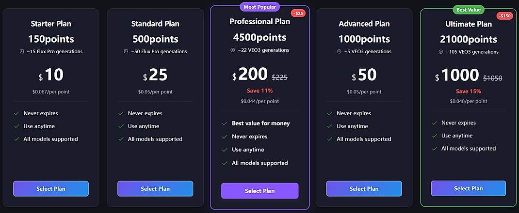 Pricing screenshot