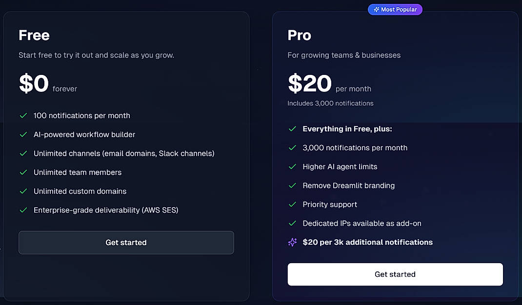 Pricing screenshot