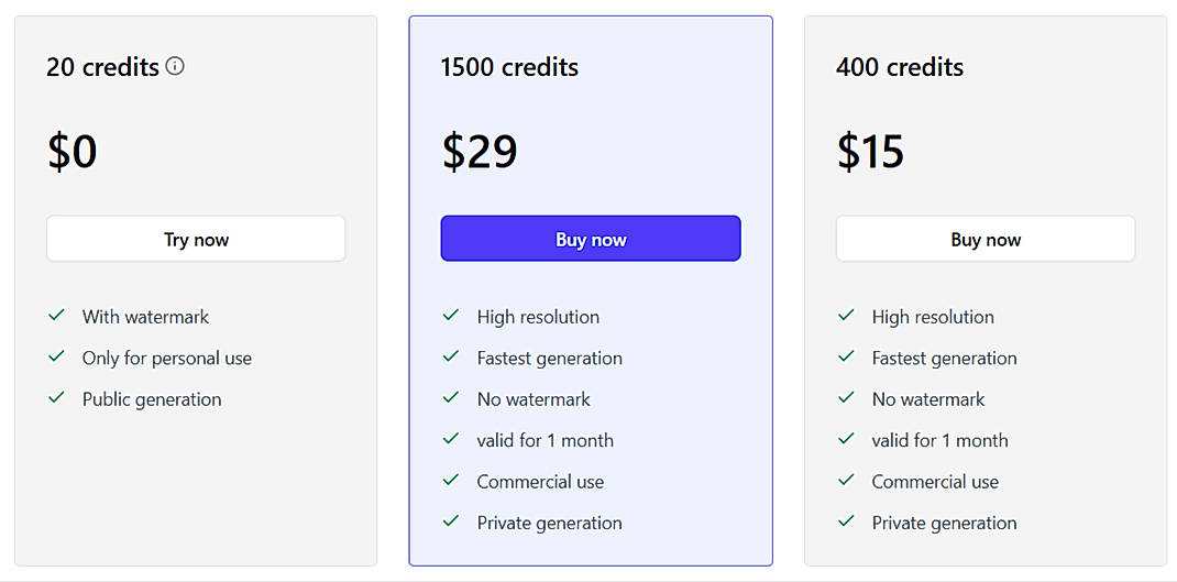 Pricing screenshot
