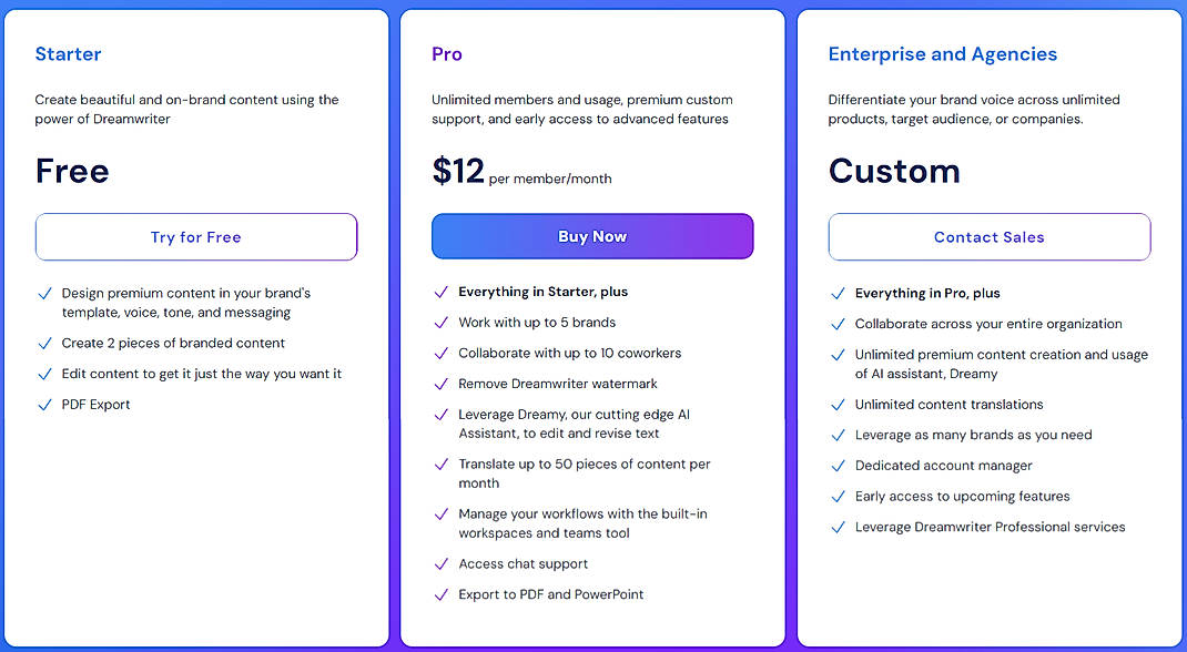Pricing screenshot