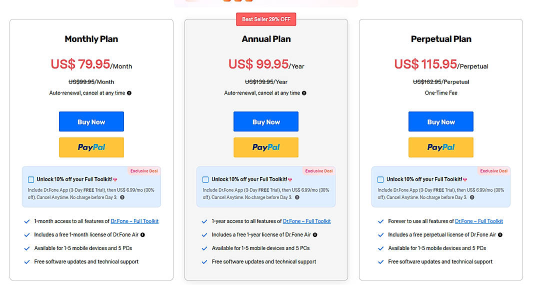 Pricing screenshot