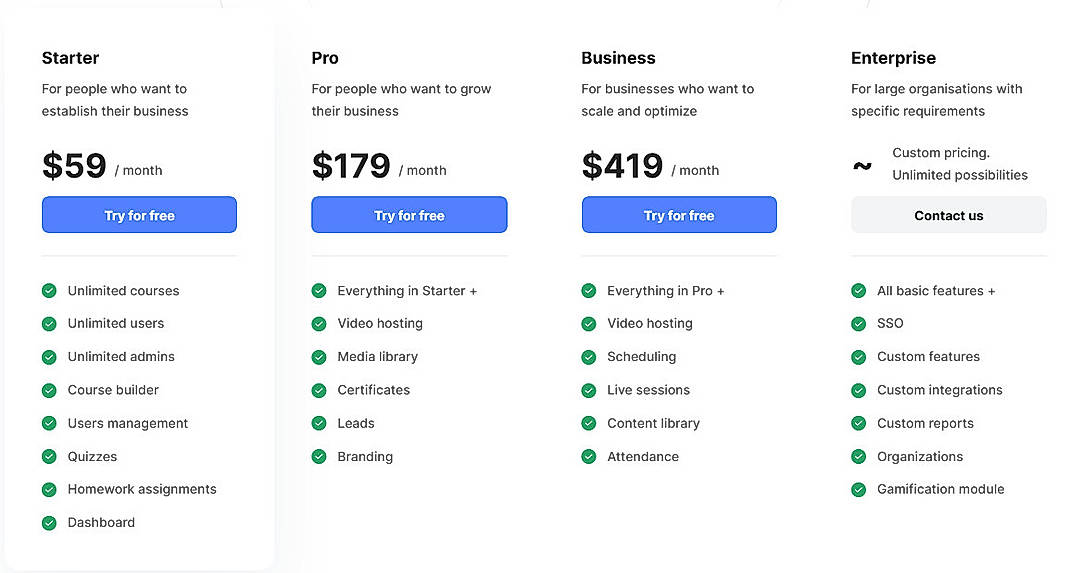 Pricing screenshot